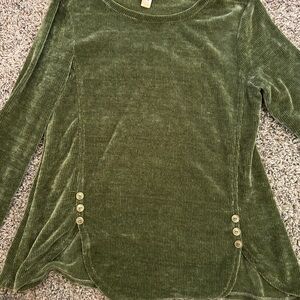 Olive Green Ribbed Long Sleeve Top